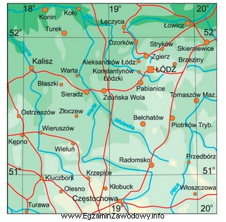 Korzystając z mapy, wskaż miasta, przez które prowadzi 