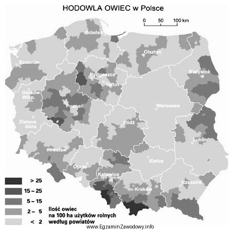 Na podstawie informacji przedstawionych na mapie określ, w któ