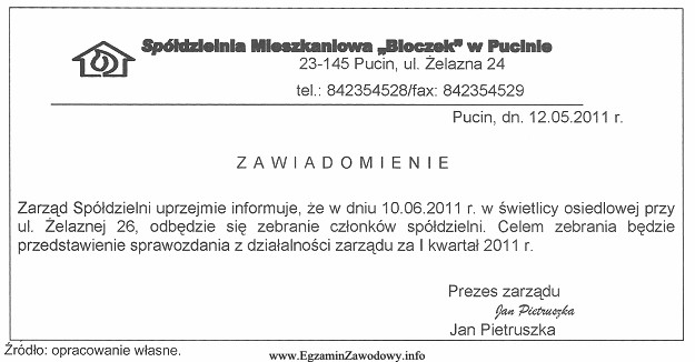 O czym informuje poniższe zawiadomienie?