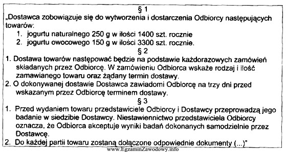 Zamieszczony fragment dotyczy umowy