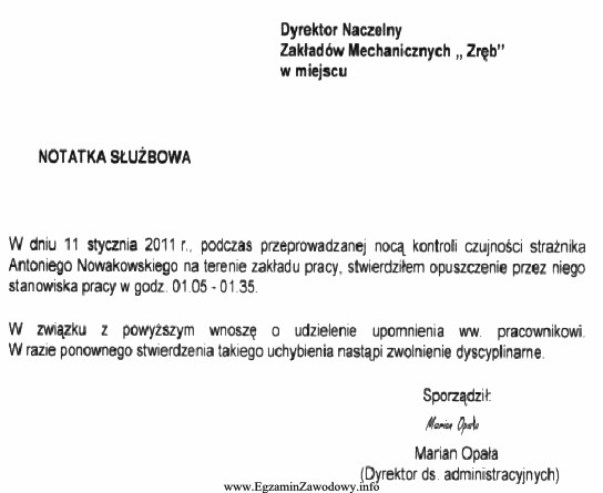 Z notatki służbowej wynika, że