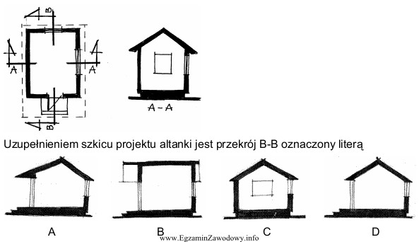 Rysunek przedstawia szkic projektu altanki