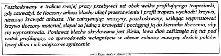 Ustal główną przyczynę wypadku na podstawie opisu zdarzenia.