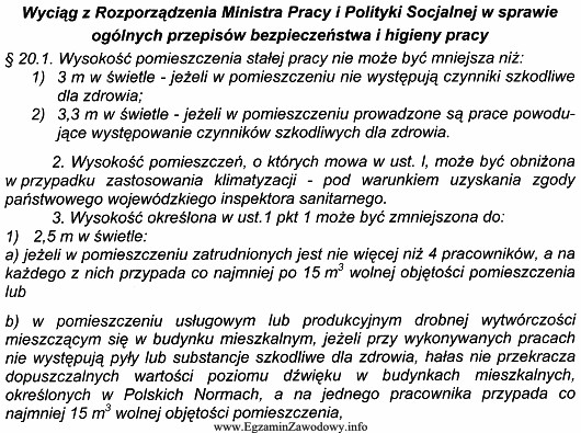 Określ, na podstawie zamieszczonego przepisu, najmniejszą dopuszczalną wysokość 