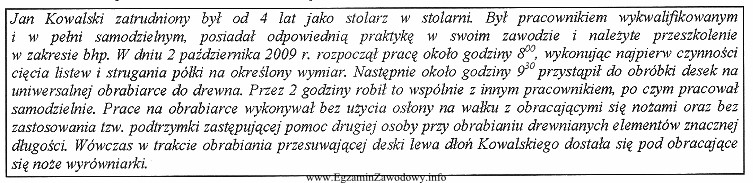 Ustal, na podstawie opisu zdarzenia, główną przyczynę wypadku.