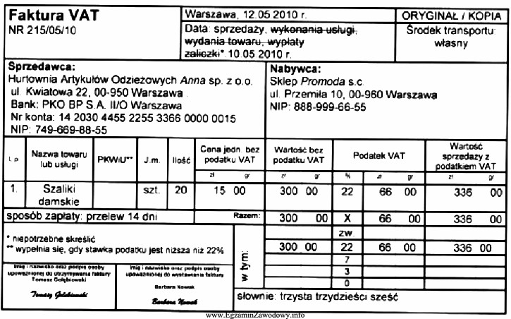 Jaki popełniono błąd w zamieszczonej fakturze VAT?