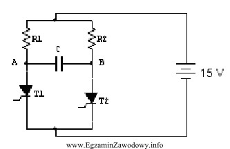 W układzie przedstawionym na rysunku można zastosować kondensator 