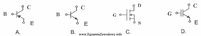 Na którym rysunku przedstawiony jest symbol graficzny tranzystora unipolarnego?