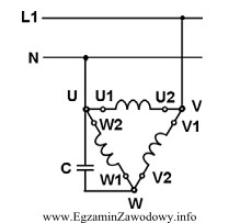 Na rysunku przedstawiono sposób zasilania silnika trójfazowego z 