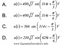 Napięcie sinusoidalnie przemienne o wartości skutecznej U = 400 V, 