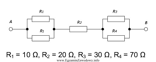 Oblicz rezystancję zastępczą widzianą z zacisków AB obwodu, 