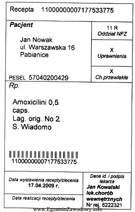 Lek z przedstawionej recepty nie może być zrealizowany jako 