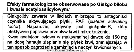 Z zamieszczonego opisu efektów farmakologicznych Gingo biloba i kwasu 