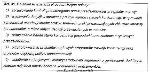 Przedstawiony we fragmencie ustawy zakres działań to kompetencje Prezesa