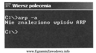 Zrzut ekranu przedstawia efekt polecenia <b>arp -a</b>. Jak 