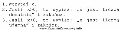 Poniższy algorytm zapisany w postaci listy kroków przedstawia 