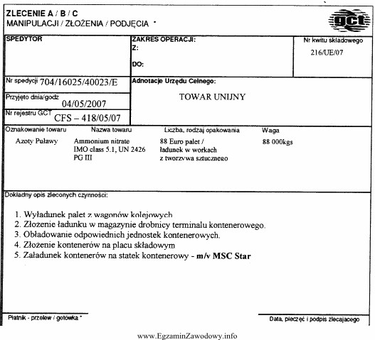 Zlecone czynności zapisane w dokumencie przedstawionym na rysunku dotyczą 