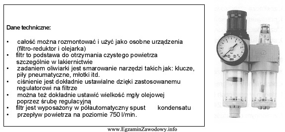 Podzespół instalacji pneumatycznej, którego fragment dokumentacji technicznej przedstawiono 