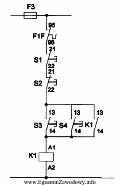 W układzie przedstawionym na rysunku przekaźnik K1 jest wył