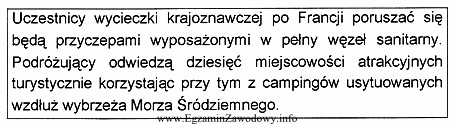 W ramce zamieszczono fragment opisu imprezy turystycznej organizowanej przez biuro 