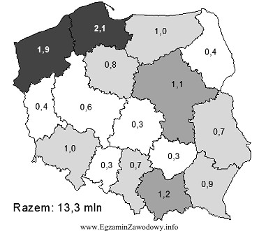 Na podstawie przedstawionych na mapie danych wskaż, które wojewó