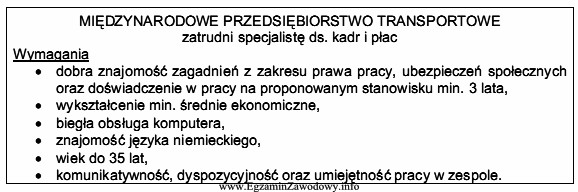 Wymagania stawiane przez przedsiębiorstwo spełnia