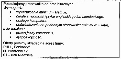 W powiatowym urzędzie pracy wywieszona została oferta pracy 