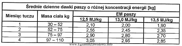 Ile paszy o koncentracji energii metabolicznej EM 13,5MJ/kg potrzebuje 