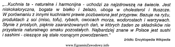 Przeczytaj uważnie zamieszczony tekst i określ, jaką kuchnię 