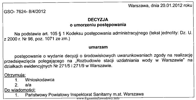 Zamieszczona decyzja administracyjna nie zawiera