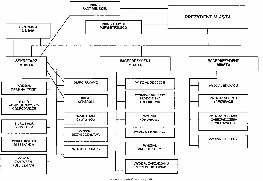 Z zamieszczonego schematu struktury organizacyjnej Urzędu Miasta wynika, iż 