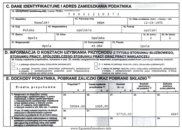 Przedstawiony dokument to fragment deklaracji