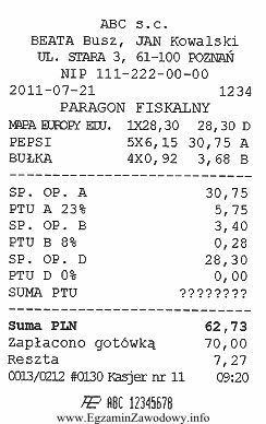 Na podstawie zamieszczonego paragonu fiskalnego, kwota podatku VAT do zapł