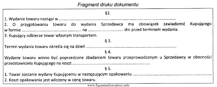 Zamieszczony fragment druku dokumentu stanowi część umowy