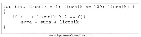 Wynikiem działania przedstawionego fragmentu programu jest wyznaczenie sumy kolejnych 