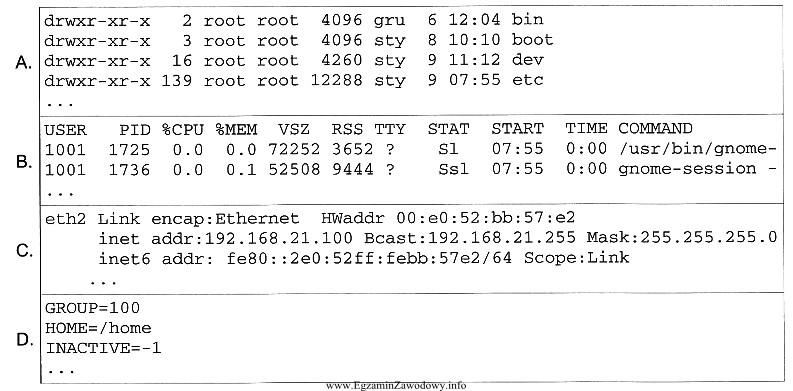 Wskaż listing w systemie Linux, który jest wynikiem polecenia <