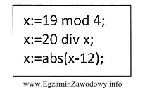 Po wykonaniu linii kodu zmienna całkowita x przyjmie wartoś