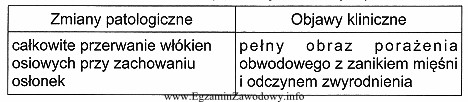 Jaki typ uszkodzenia nerwu opisują zawarte w tabeli zmiany patologiczne 