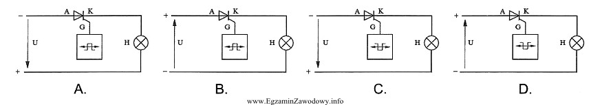 Żarówka świeci w układzie przedstawionym na 