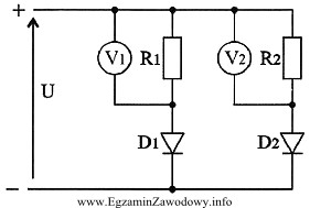 Rezystory R1 = 400 Ω/0,25 W i R2 = 400 Ω/1 W ograniczają prą