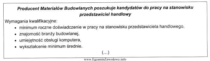 Wymagania stawiane przez przedsiębiorstwo kandydatom do pracy spełnia 