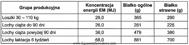 Dzienne zapotrzebowanie na energię i składniki pokarmowe dla lochy 