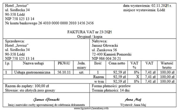 Ostateczny termin zapłaty za zamieszczoną fakturę VAT to