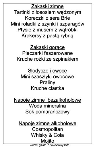 Na który rodzaj przyjęcia zaplanowano menu zamieszczone w 