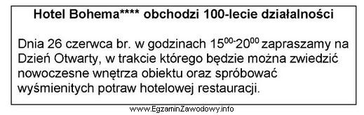 Który instrument promocji zastosował hotel Bohema**** w zamieszczonej informacji?