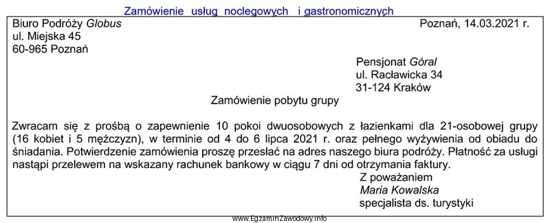 Wskaż błędną informację zawartą w zamieszczonym zamówieniu 