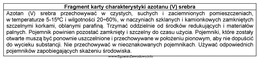 Z analizy karty charakterystyki wynika, że azotan (V) srebra