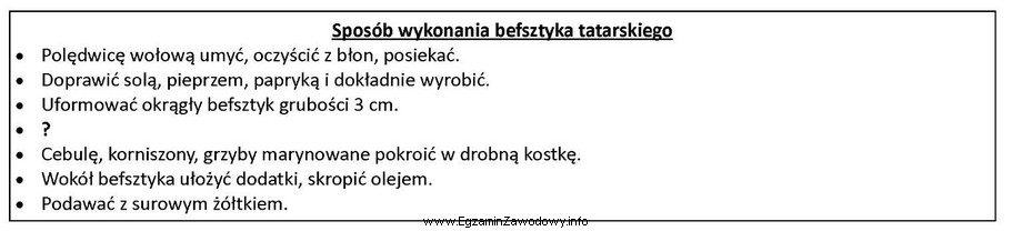 Której czynności brakuje w przedstawionym sposobie wykonania befsztyka 