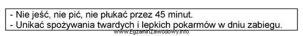 Podane w ramce zalecenia należy przekazać pacjentowi po zabiegu