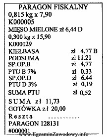 Ustal należną resztę na podstawie zamieszczonego paragonu fiskalnego.